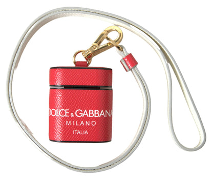 Dolce & Gabbana Red Leather Gold Tone Metal Logo Print Strap Airpods Case – par Dolce & Gabbana | Disponible sur Sandy Store ByNet