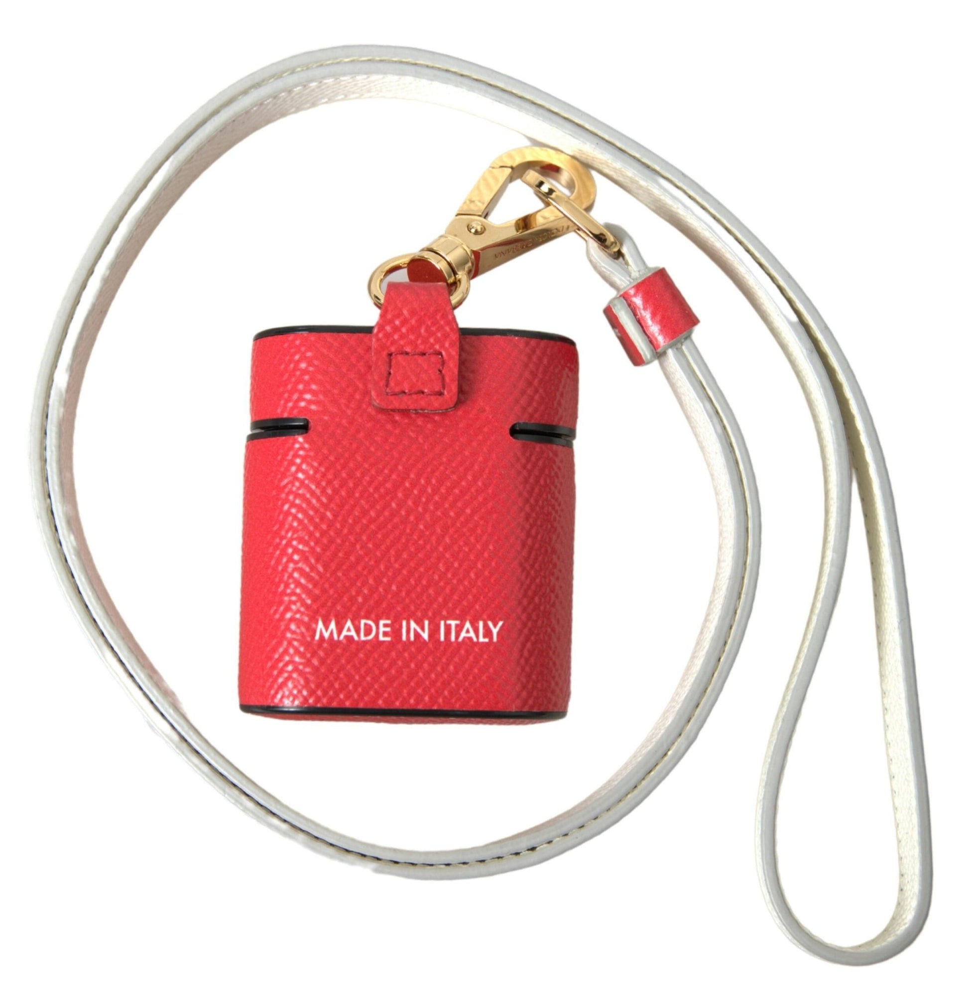 Dolce & Gabbana Red Leather Gold Tone Metal Logo Print Strap Airpods Case – par Dolce & Gabbana | Disponible sur Sandy Store ByNet