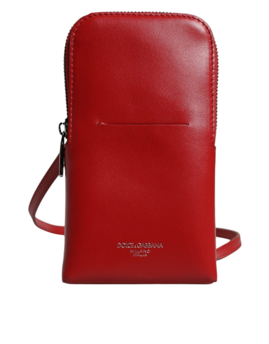 Dolce & Gabbana Red Leather Purse Phone Sling Crossbody Neck Strap Bag - Sandy Store ByNet