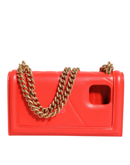 Dolce & Gabbana Red Leather Quilted Devotion Crossbody Phone Cover Bag - Sandy Store ByNet