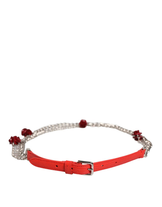 Dolce & Gabbana Red Leather Silver Chain Floral Cintura Belt – IT42|M par Dolce & Gabbana | Disponible sur Sandy Store ByNet