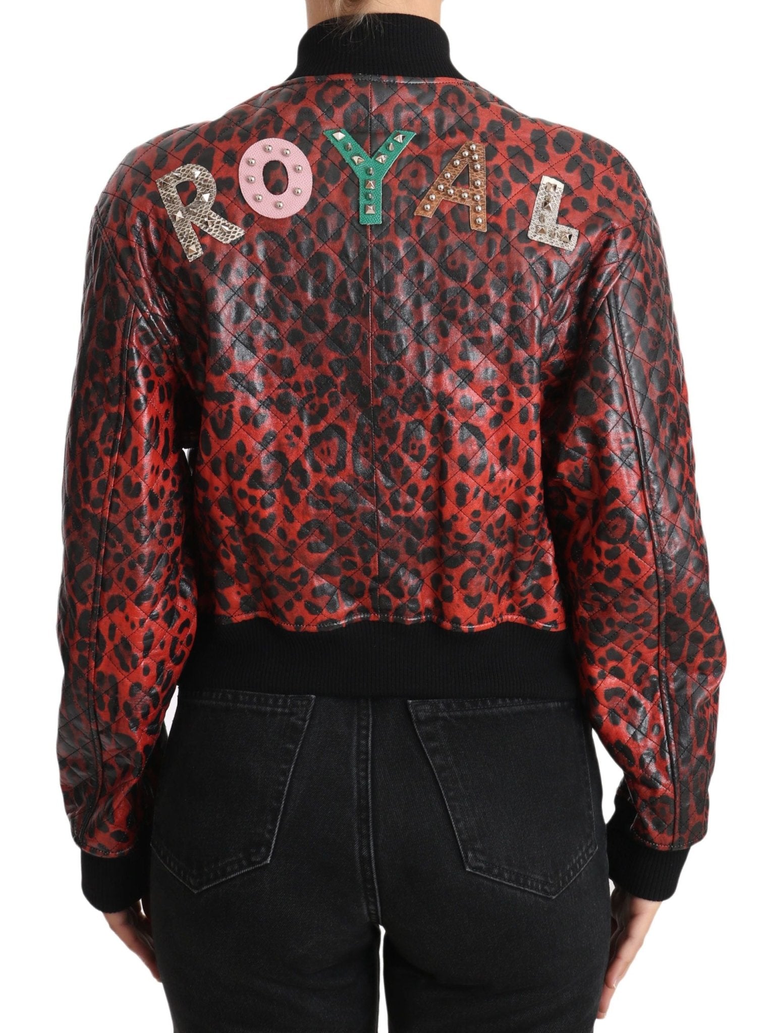 Dolce & Gabbana Red Leopard Bomber Leather Jacket with Crystal Buttons - Sandy Store ByNet
