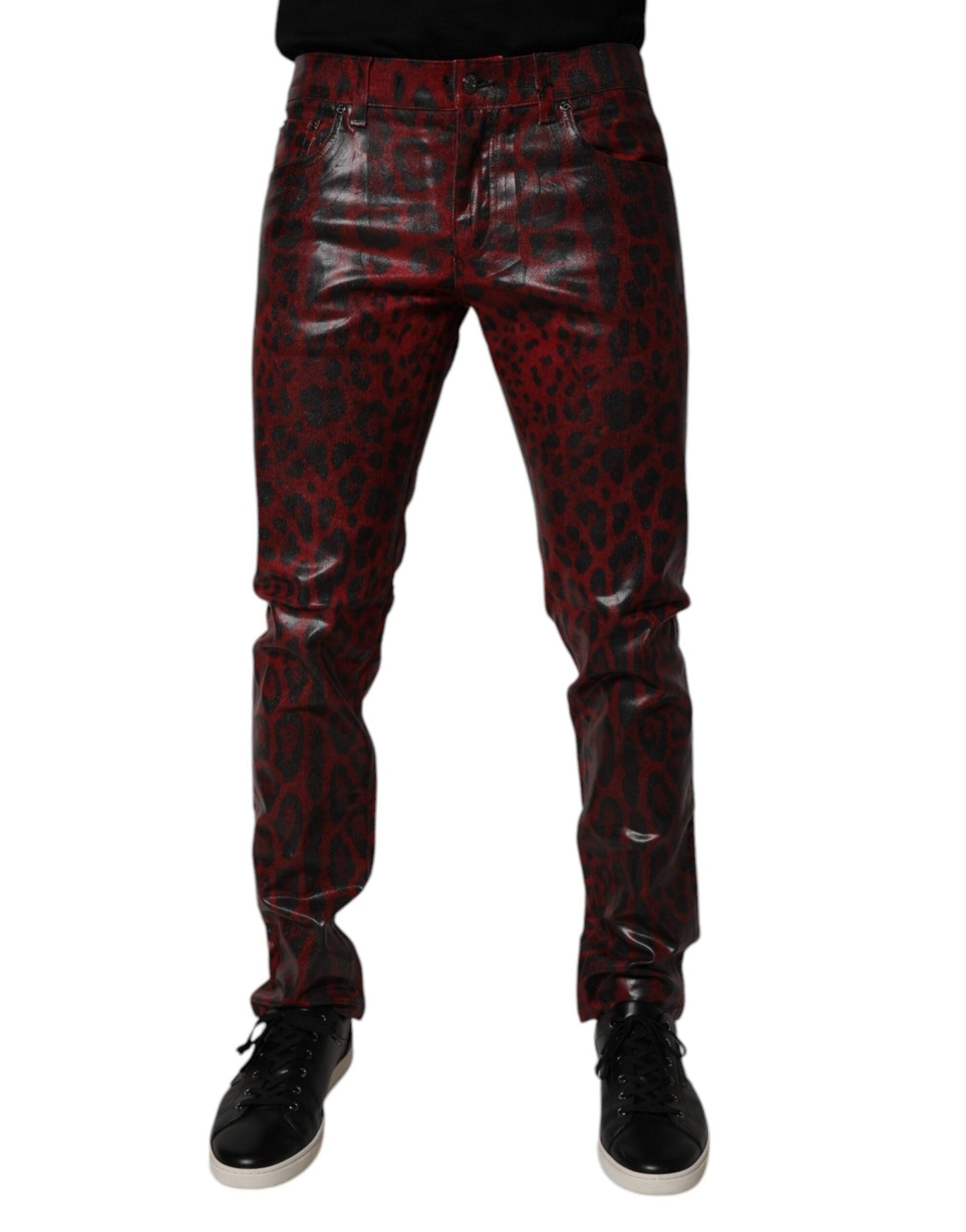 Dolce & Gabbana Red Leopard Cotton Skinny Men Denim Jeans – IT48 | M par Dolce & Gabbana | Disponible sur Sandy Store ByNet