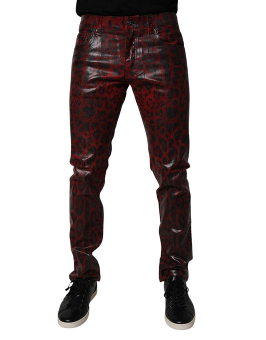 Dolce & Gabbana Red Leopard Cotton Skinny Men Denim Jeans – IT48 | M par Dolce & Gabbana | Disponible sur Sandy Store ByNet