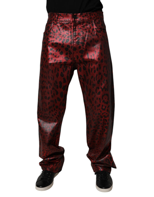 Dolce & Gabbana Red Leopard Cotton Straight Men Denim Jeans – IT48 | M par Dolce & Gabbana | Disponible sur Sandy Store ByNet