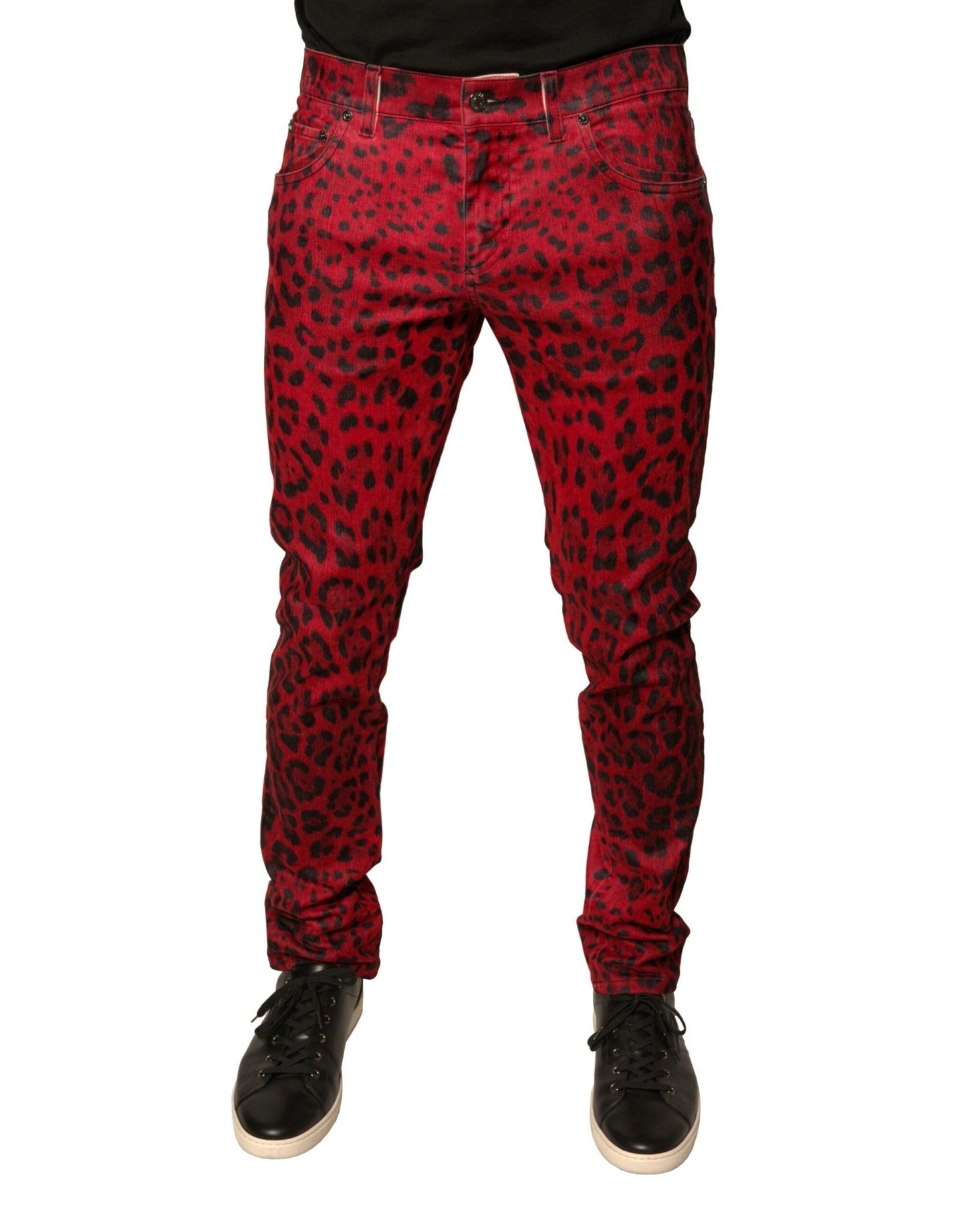 Dolce & Gabbana Red Leopard Cotton Stretch Skinny Denim Jeans – IT48 | M par Dolce & Gabbana | Disponible sur Sandy Store ByNet