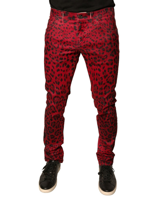 Dolce & Gabbana Red Leopard Cotton Stretch Skinny Denim Jeans – IT48 | M par Dolce & Gabbana | Disponible sur Sandy Store ByNet