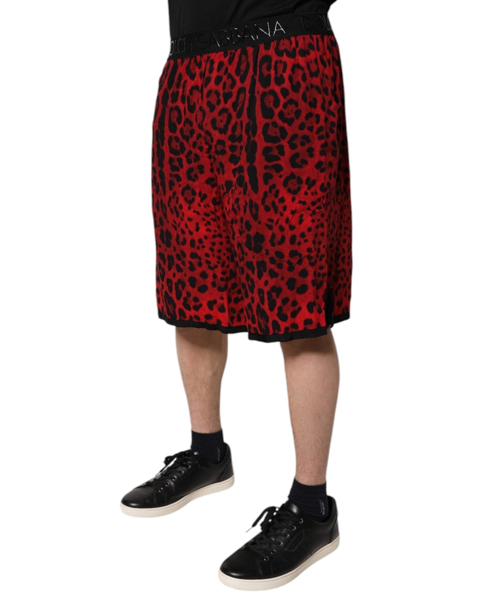 Dolce & Gabbana Red Leopard Print Viscose Bermuda Shorts - Sandy Store ByNet