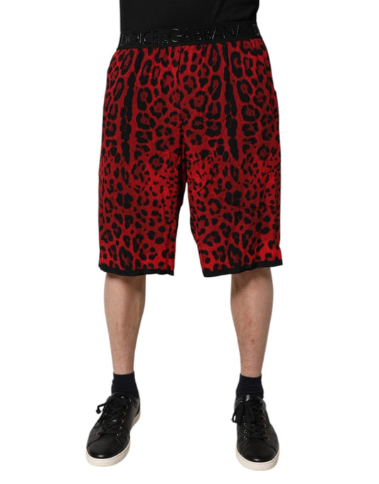 Dolce & Gabbana Red Leopard Print Viscose Bermuda Shorts - Sandy Store ByNet