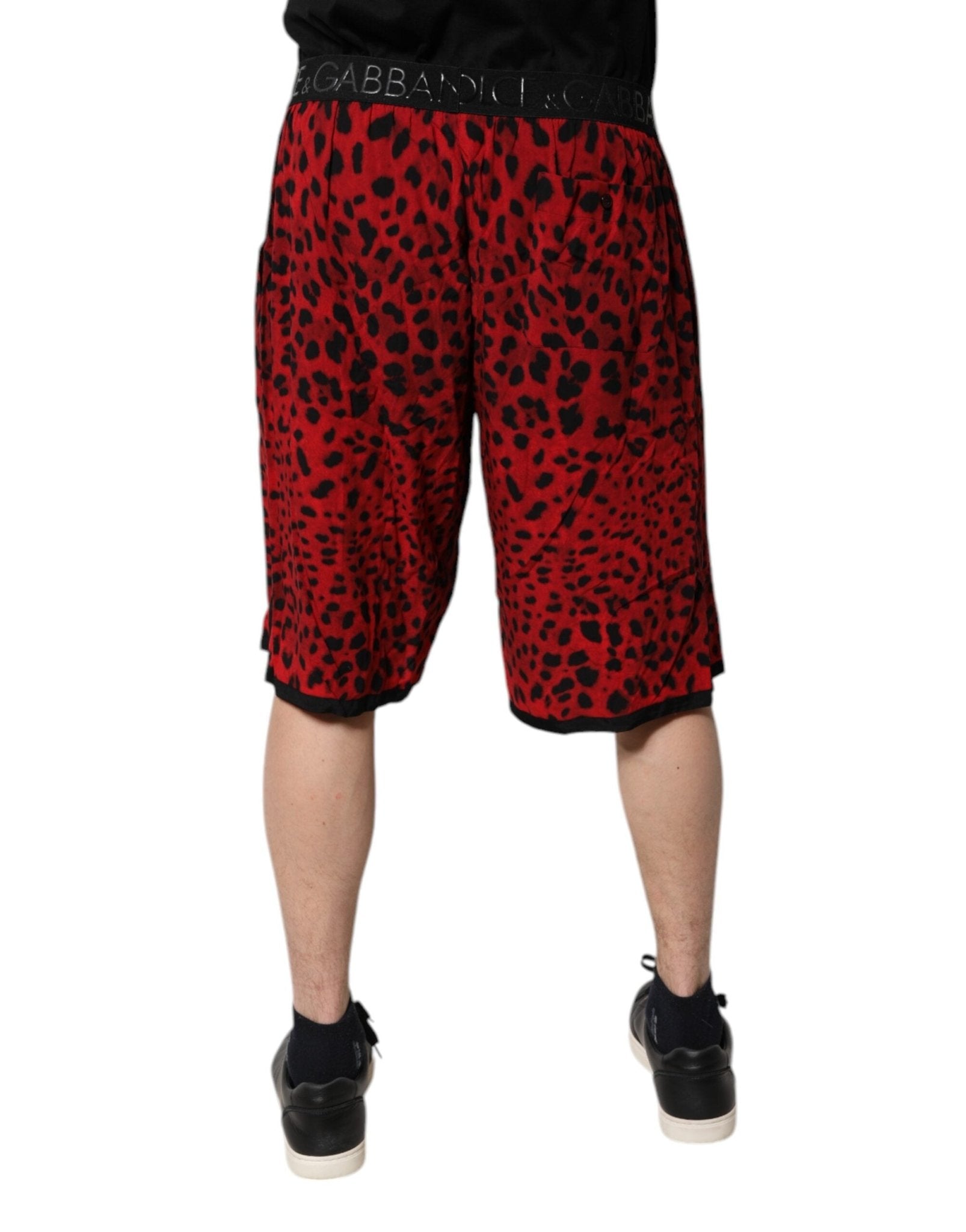 Dolce & Gabbana Red Leopard Print Viscose Bermuda Shorts - Sandy Store ByNet