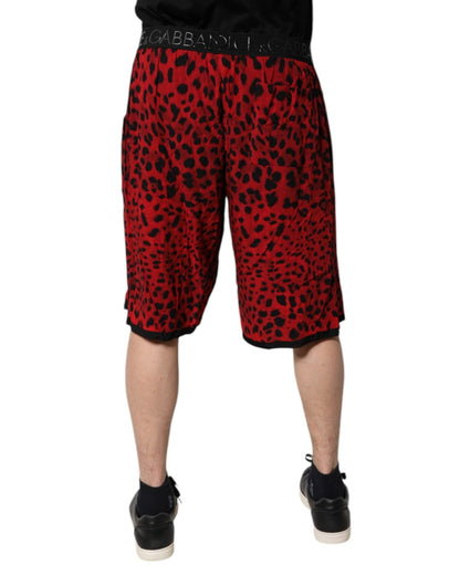 Dolce & Gabbana Red Leopard Print Viscose Bermuda Shorts - Sandy Store ByNet