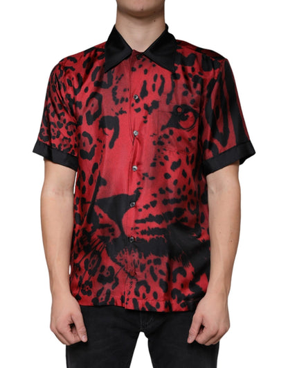 Dolce & Gabbana Red Leopard Silk Button Down Casual Shirt – IT37 | XS par Dolce & Gabbana | Disponible sur Sandy Store ByNet