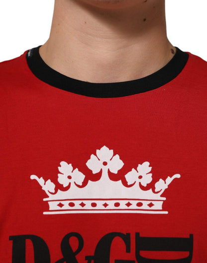 Dolce & Gabbana Red Logo Crown Cotton Short Sleeves T-shirt – IT52 | XL par Dolce & Gabbana | Disponible sur Sandy Store ByNet