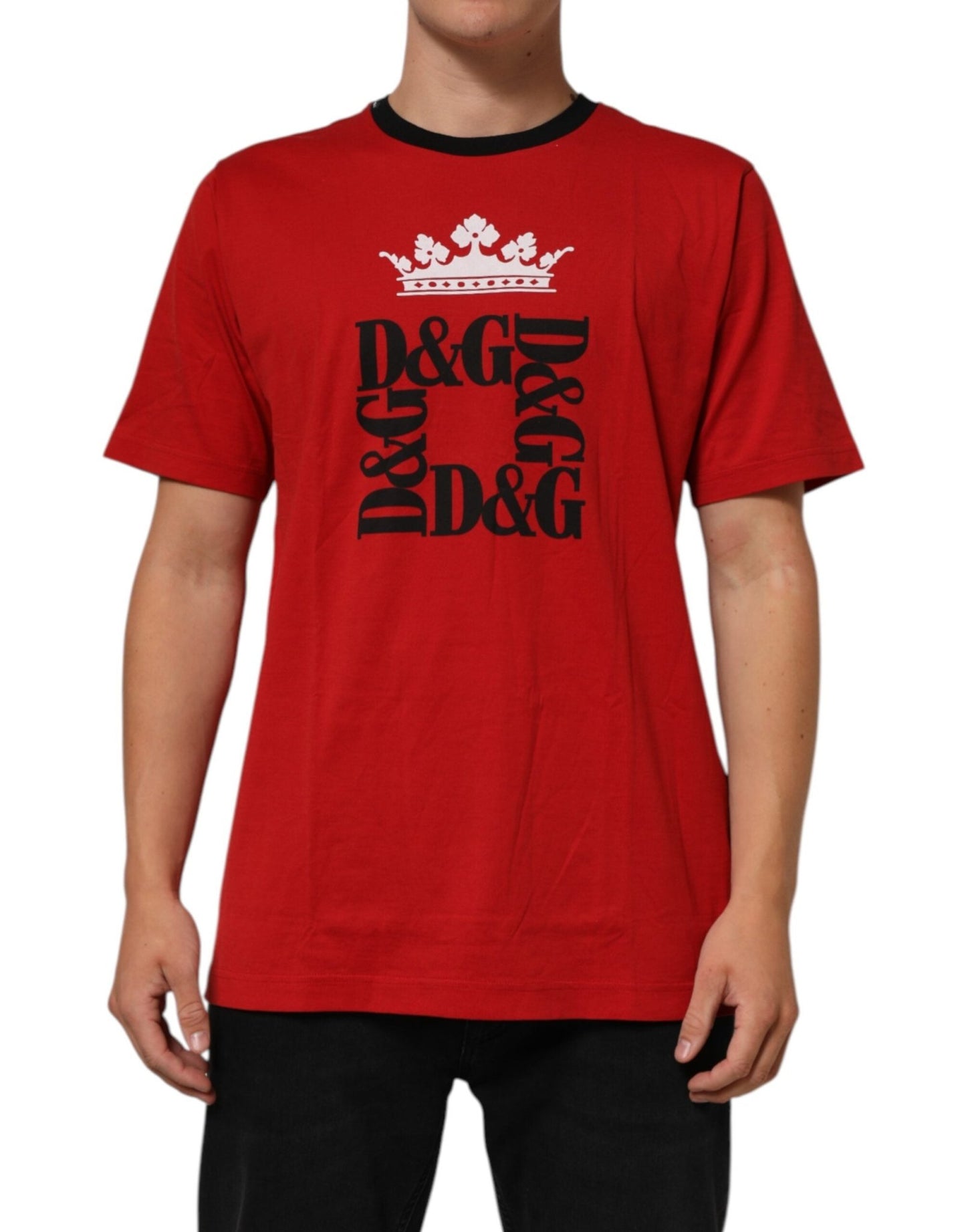 Dolce & Gabbana Red Logo Crown Cotton Short Sleeves T-shirt – IT52 | XL par Dolce & Gabbana | Disponible sur Sandy Store ByNet