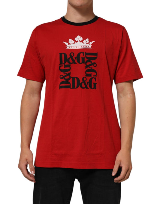 Dolce & Gabbana Red Logo Crown Cotton Short Sleeves T-shirt – IT52 | XL par Dolce & Gabbana | Disponible sur Sandy Store ByNet