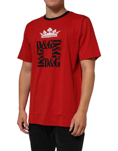Dolce & Gabbana Red Logo Crown Cotton Short Sleeves T-shirt – IT52 | XL par Dolce & Gabbana | Disponible sur Sandy Store ByNet