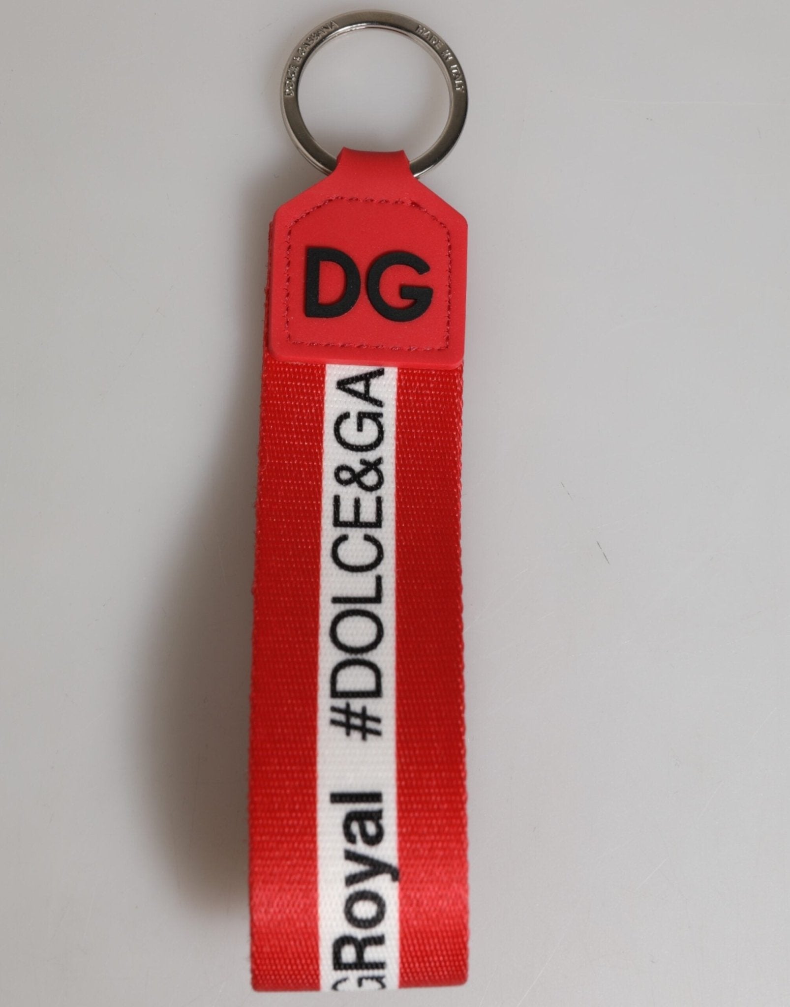 Dolce & Gabbana Red Logo Polyester Silver Brass Holder Keychain Men Keyring – par Dolce & Gabbana | Disponible sur Sandy Store ByNet