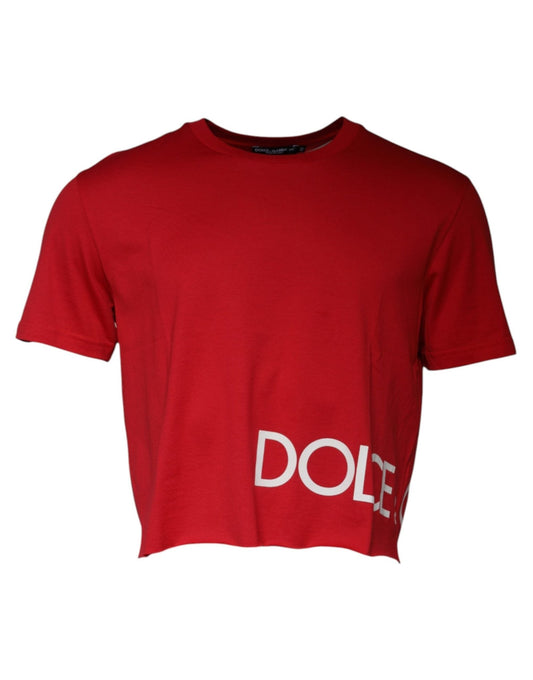 Dolce & Gabbana Red Logo Print Cropped Crew Neck T-shirt – IT52 | XL par Dolce & Gabbana | Disponible sur Sandy Store ByNet