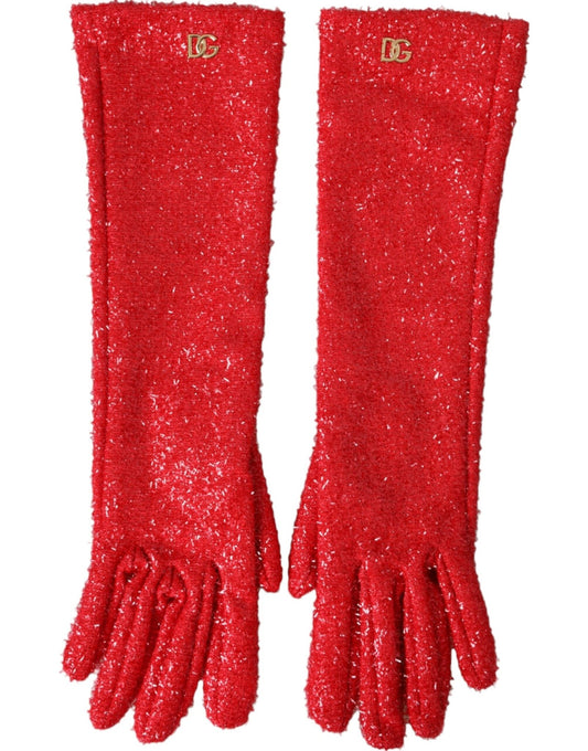 Dolce & Gabbana Red Lurex Fantasia Mid Arm Length Gloves - Sandy Store ByNet