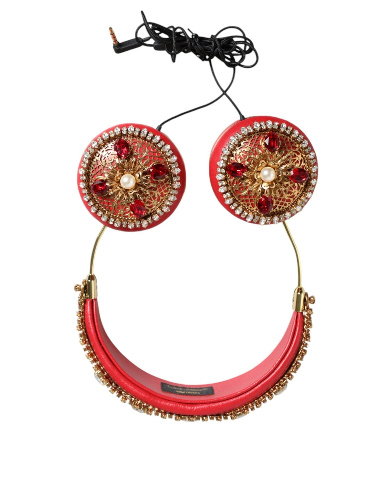 Dolce & Gabbana Red Nappa Leather Floral Crystal Headphone – par Dolce & Gabbana | Disponible sur Sandy Store ByNet