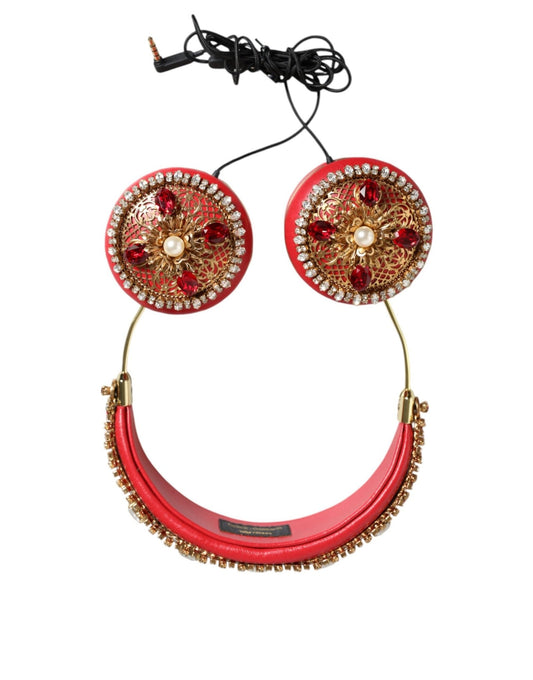 Dolce & Gabbana Red Nappa Leather Floral Crystal Headphone – par Dolce & Gabbana | Disponible sur Sandy Store ByNet