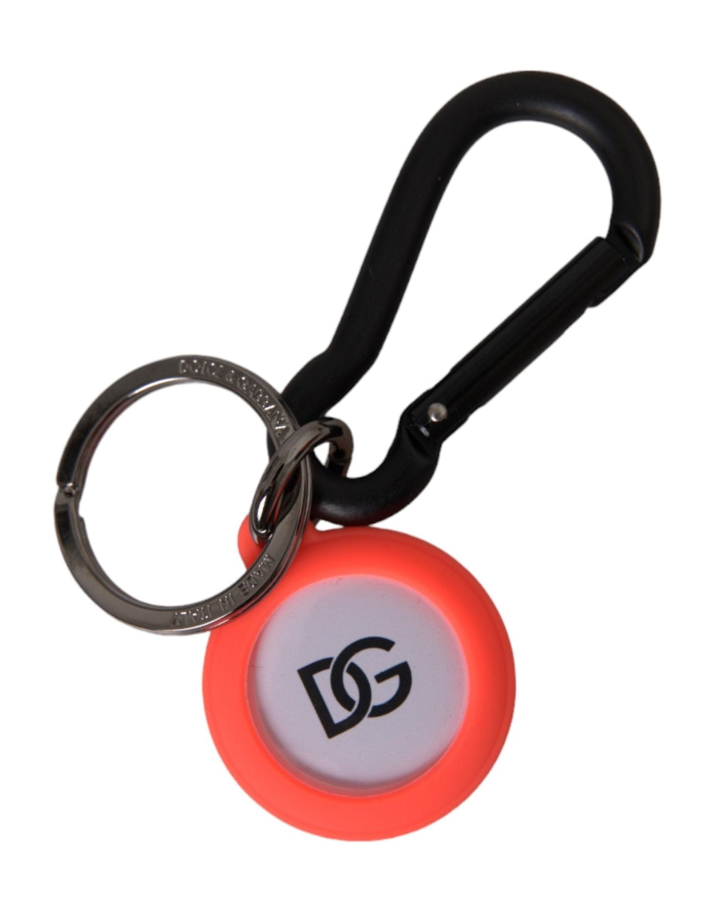 Dolce & Gabbana Red Orange Rubber DG Logo Round Metal Keyring Keychain - Sandy Store ByNet