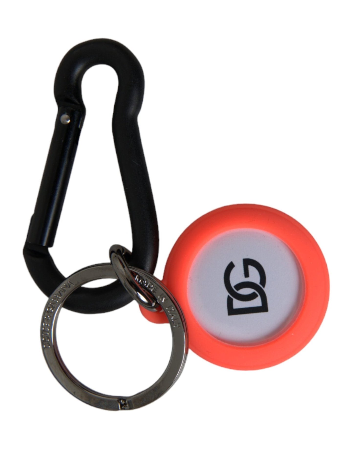 Dolce & Gabbana Red Orange Rubber DG Logo Round Metal Keyring Keychain - Sandy Store ByNet