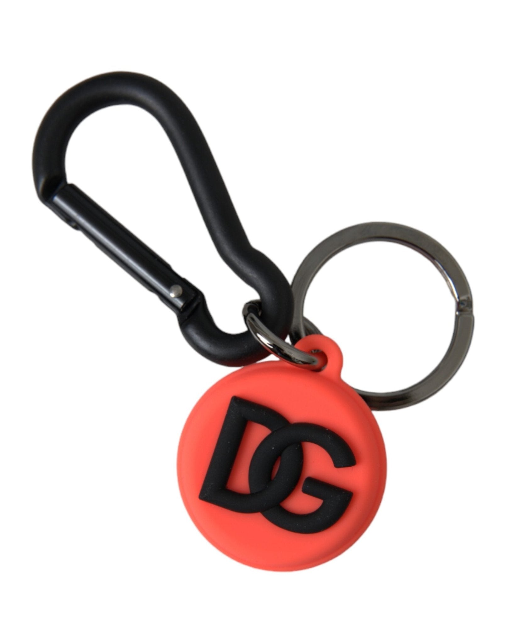 Dolce & Gabbana Red Orange Rubber DG Logo Round Metal Keyring Keychain - Sandy Store ByNet