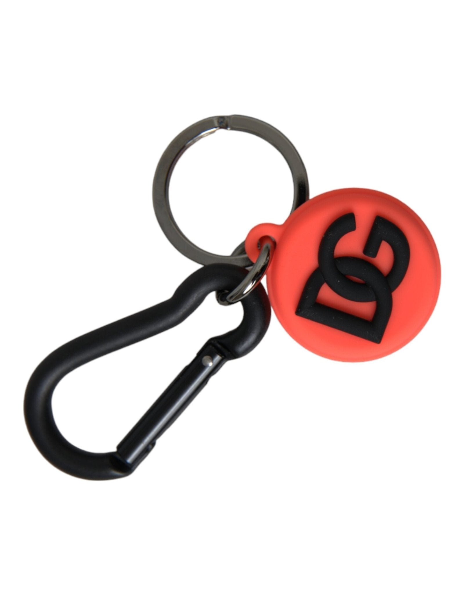 Dolce & Gabbana Red Orange Rubber DG Logo Round Metal Keyring Keychain - Sandy Store ByNet