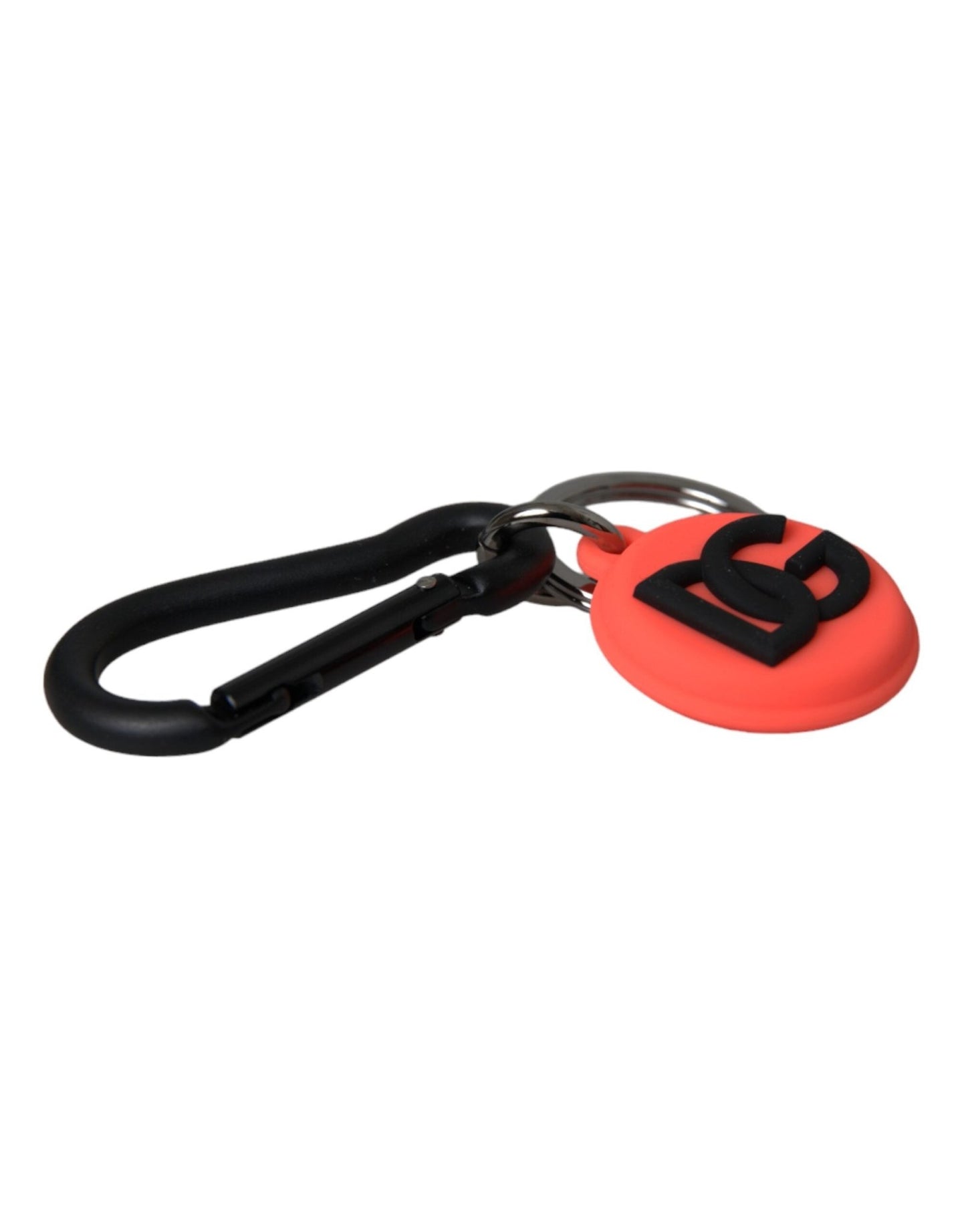 Dolce & Gabbana Red Orange Rubber DG Logo Round Metal Keyring Keychain - Sandy Store ByNet