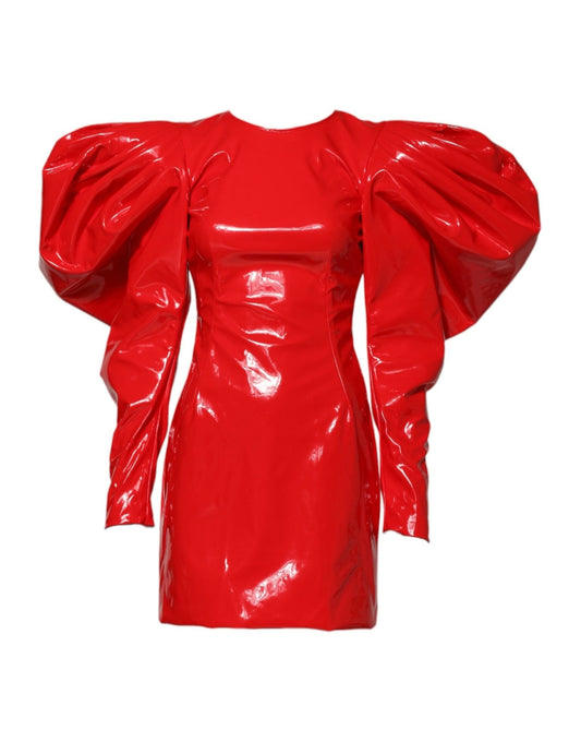 Dolce & Gabbana Red Patent Leather Puff Sleeves Mini Dress – IT46|XL par Dolce & Gabbana | Disponible sur Sandy Store ByNet