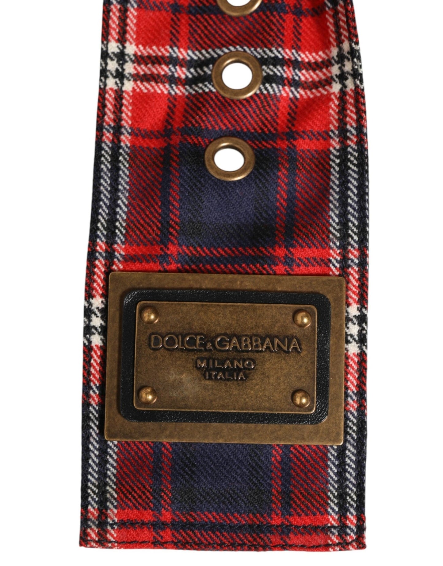 Dolce & Gabbana Red Plaid Fabric Logo Plate Brass Buckle Belt – 90 cm / 36 Inches par Dolce & Gabbana | Disponible sur Sandy Store ByNet