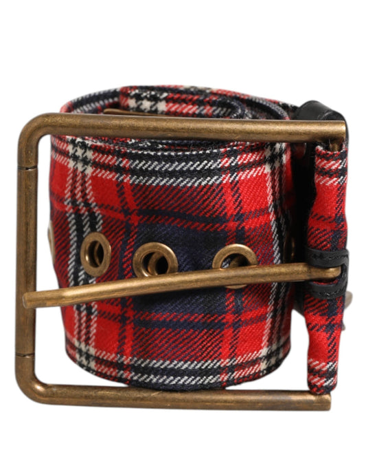 Dolce & Gabbana Red Plaid Fabric Logo Plate Brass Buckle Belt – 90 cm / 36 Inches par Dolce & Gabbana | Disponible sur Sandy Store ByNet
