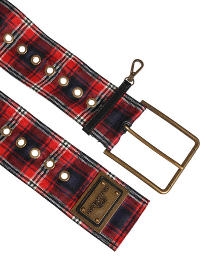 Dolce & Gabbana Red Plaid Fabric Logo Plate Brass Buckle Belt – 90 cm / 36 Inches par Dolce & Gabbana | Disponible sur Sandy Store ByNet