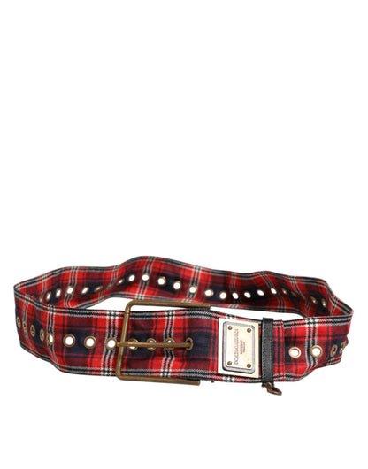 Dolce & Gabbana Red Plaid Fabric Logo Plate Brass Buckle Belt – 90 cm / 36 Inches par Dolce & Gabbana | Disponible sur Sandy Store ByNet