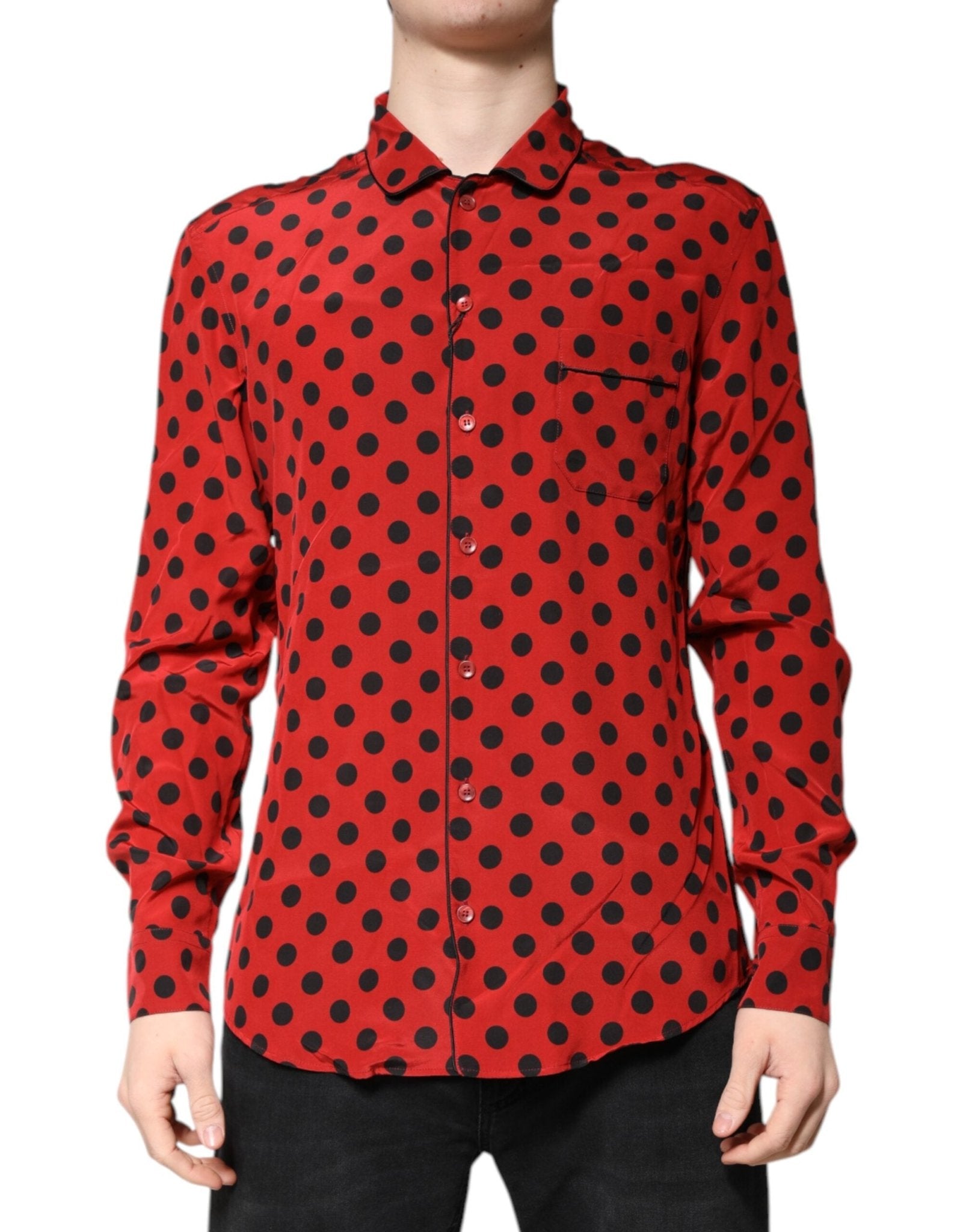 Dolce & Gabbana Red Polka Dot Silk Long Sleeve Shirt – IT39 | S par Dolce & Gabbana | Disponible sur Sandy Store ByNet