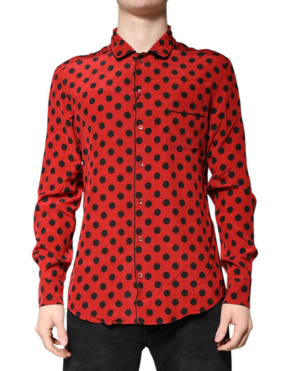 Dolce & Gabbana Red Polka Dot Silk Long Sleeve Shirt – IT39 | S par Dolce & Gabbana | Disponible sur Sandy Store ByNet