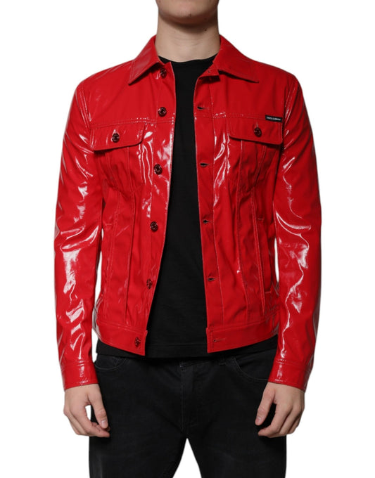 Dolce & Gabbana Red Polyester Button Down Collared Jacket – IT48 | M par Dolce & Gabbana | Disponible sur Sandy Store ByNet