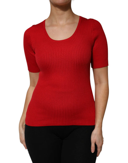 Dolce & Gabbana Red Round Neck Short Sleeves Pullover Top – IT42|M par Dolce & Gabbana | Disponible sur Sandy Store ByNet