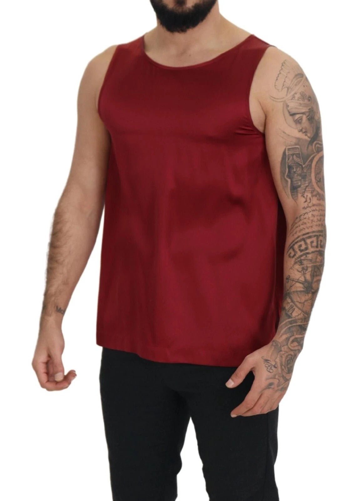 Dolce & Gabbana Red Round Neck Sleeveless Silk T-shirt – IT50 | L par Dolce & Gabbana | Disponible sur Sandy Store ByNet