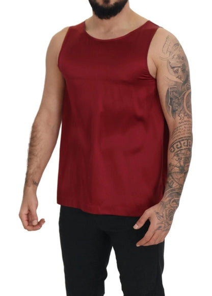 Dolce & Gabbana Red Round Neck Sleeveless Silk T-shirt – IT50 | L par Dolce & Gabbana | Disponible sur Sandy Store ByNet