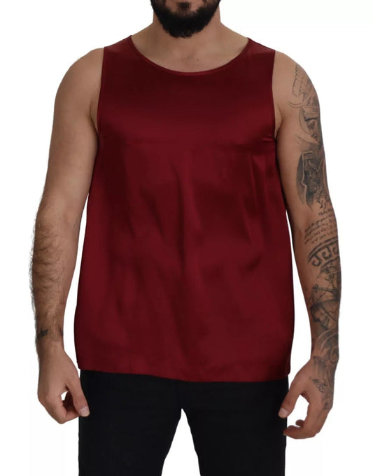 Dolce & Gabbana Red Round Neck Sleeveless Silk T-shirt – IT50 | L par Dolce & Gabbana | Disponible sur Sandy Store ByNet