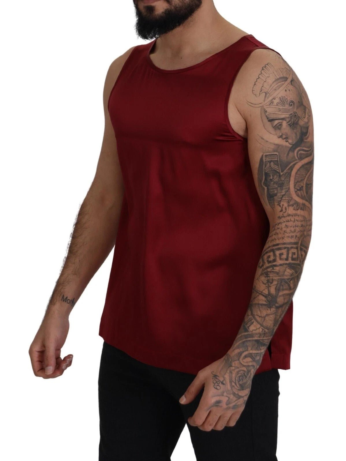 Dolce & Gabbana Red Round Neck Sleeveless Silk T-shirt – IT50 | L par Dolce & Gabbana | Disponible sur Sandy Store ByNet