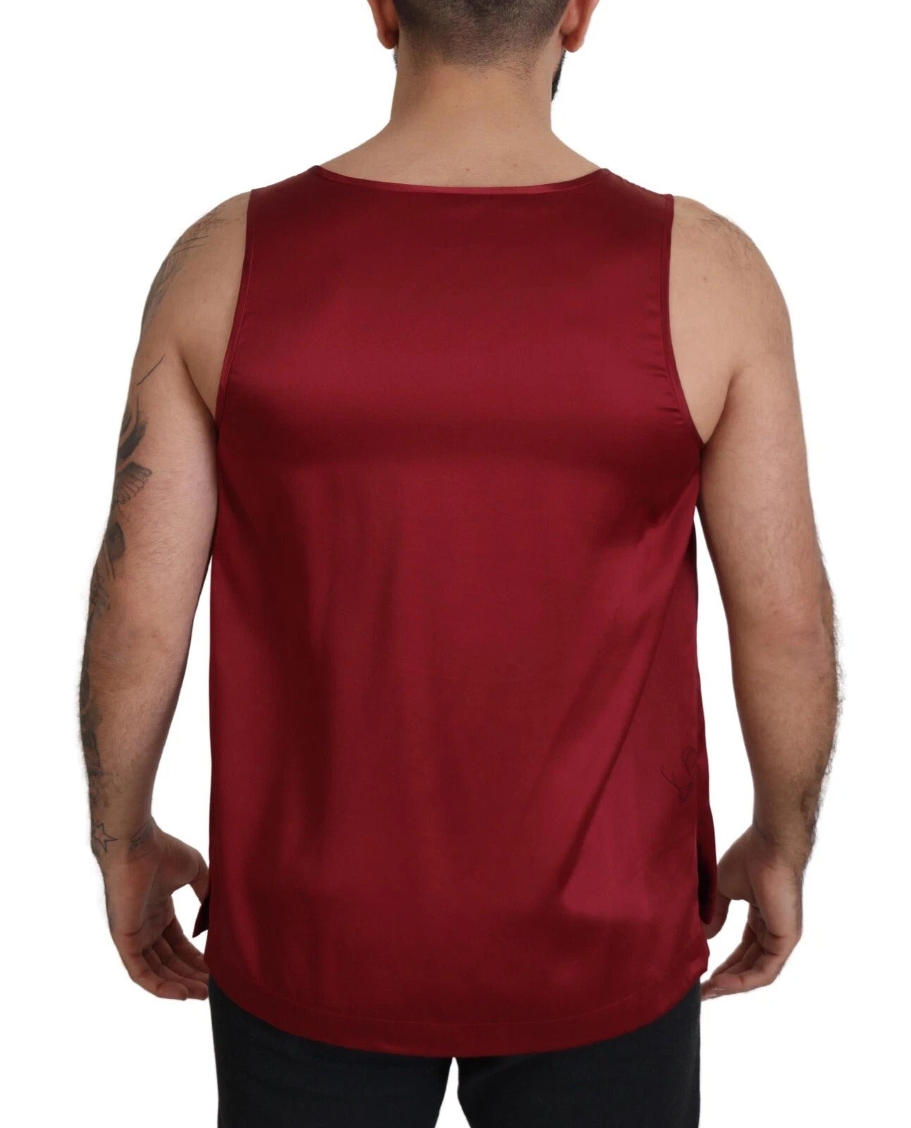 Dolce & Gabbana Red Round Neck Sleeveless Silk T-shirt – IT50 | L par Dolce & Gabbana | Disponible sur Sandy Store ByNet