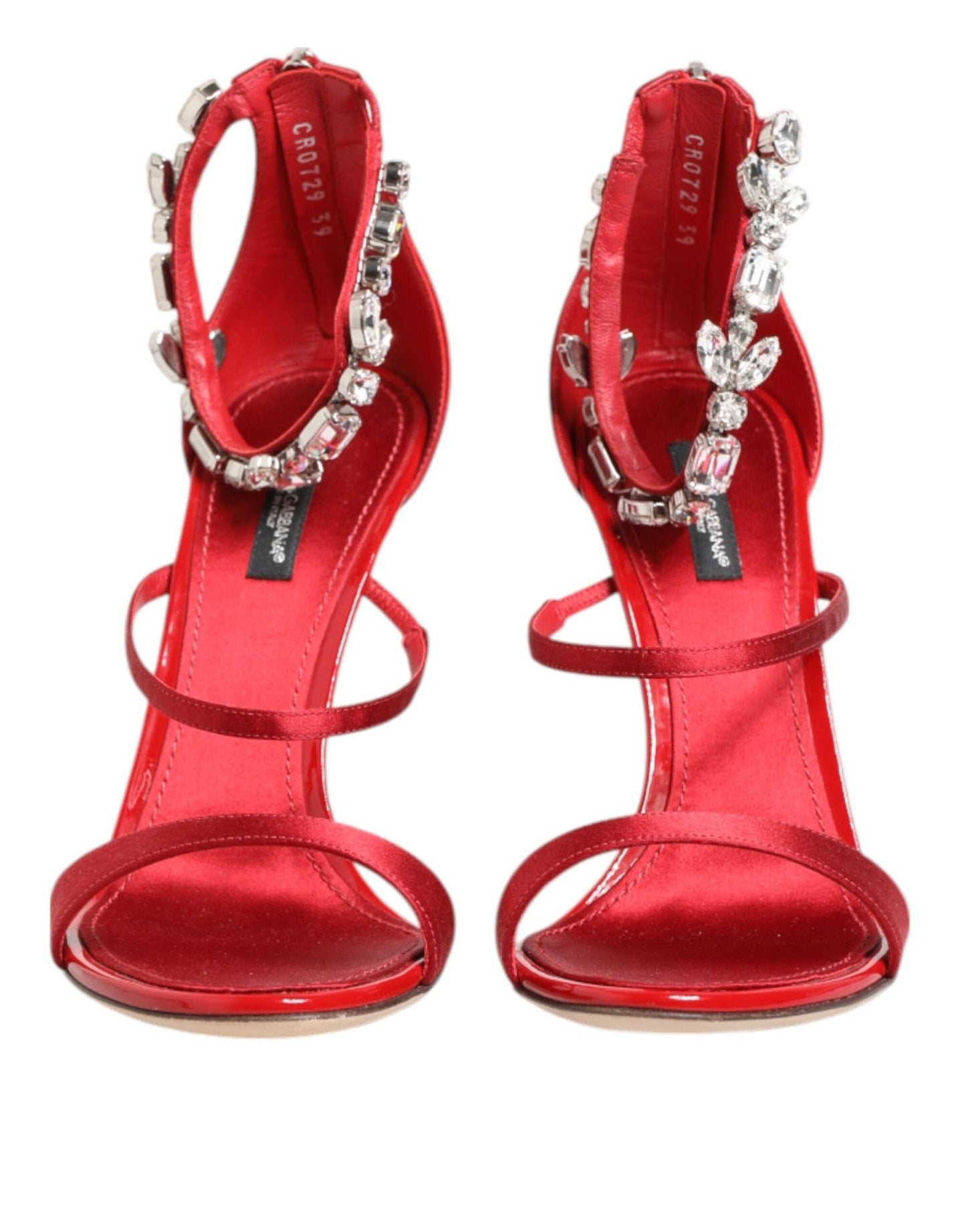 Dolce & Gabbana Red Satin Crystals Keira Sandals Heels Shoes – EU35.5/US5 par Dolce & Gabbana | Disponible sur Sandy Store ByNet