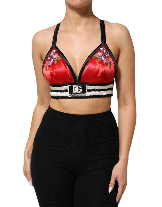 Dolce & Gabbana Red Satin Floral Embroidered Bralette Crop Top – IT40|S par Dolce & Gabbana | Disponible sur Sandy Store ByNet