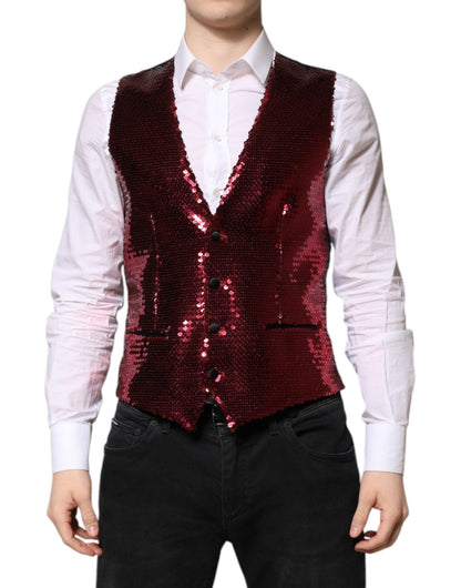 Dolce & Gabbana Red Sequined Dress Formal Men Waistcoat Vest – IT50 | L par Dolce & Gabbana | Disponible sur Sandy Store ByNet