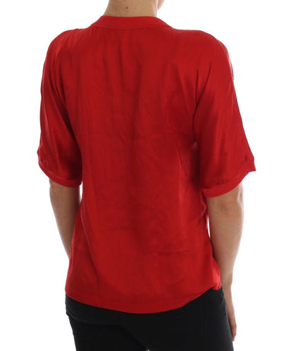 Dolce & Gabbana Red Silk Floral Embroidered Elegance Top - Sandy Store ByNet
