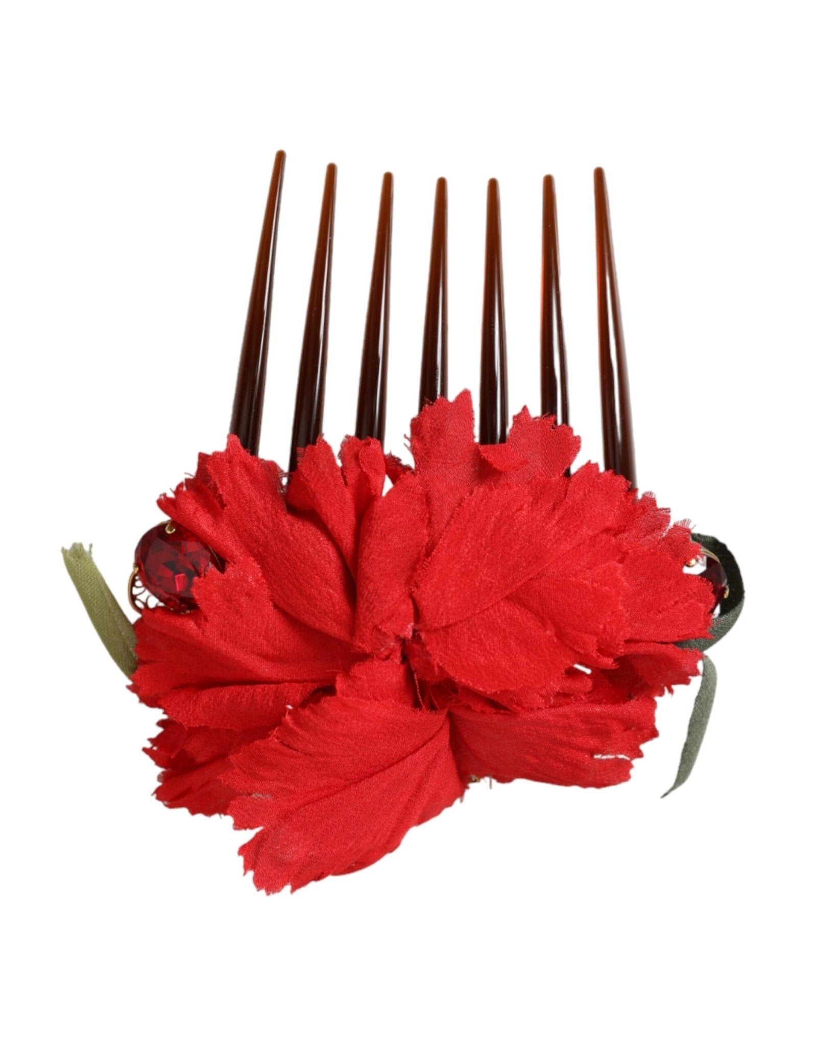 Dolce & Gabbana Red Silk Floral Gold Brass Women Hair Comb - Sandy Store ByNet