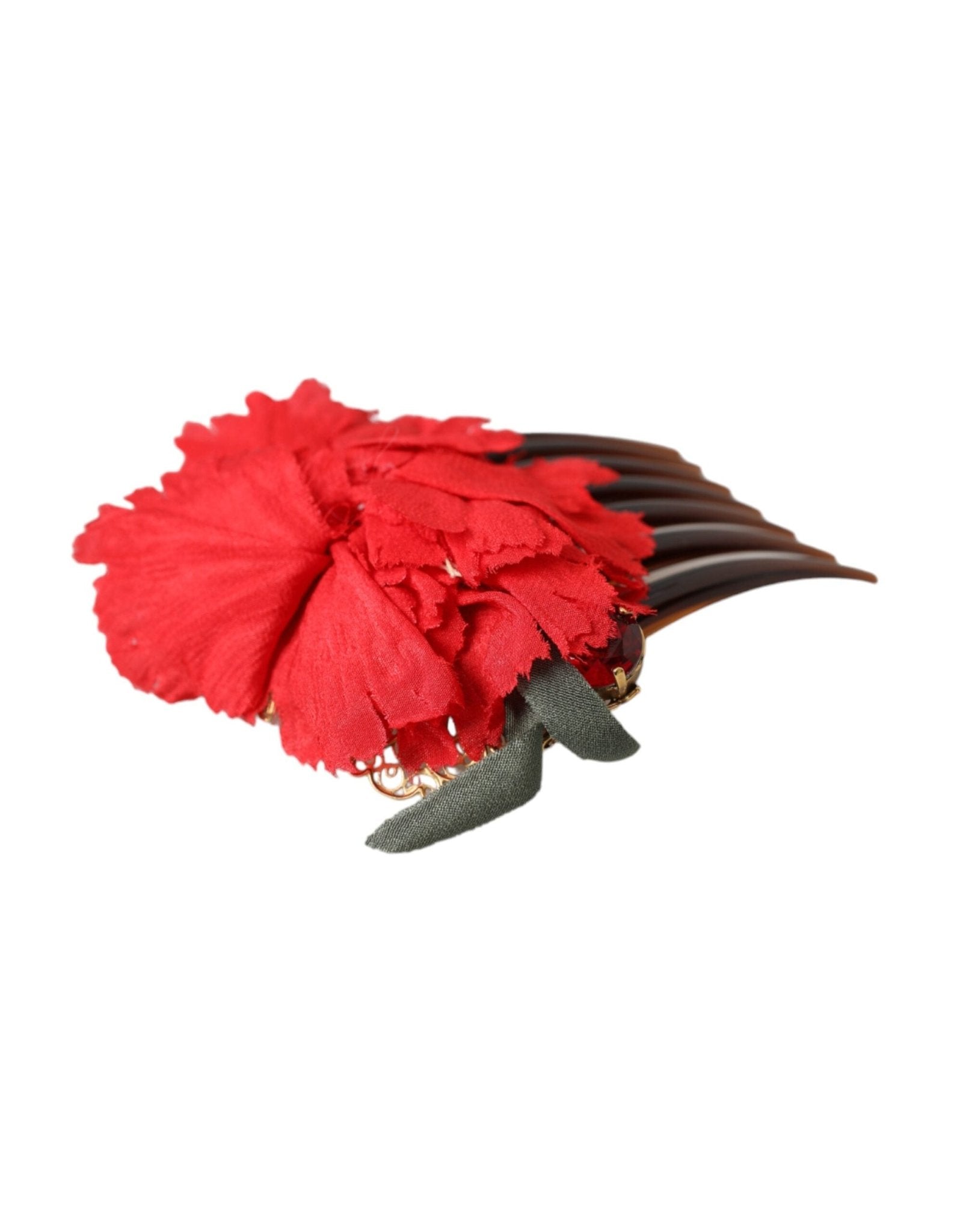 Dolce & Gabbana Red Silk Floral Gold Brass Women Hair Comb - Sandy Store ByNet